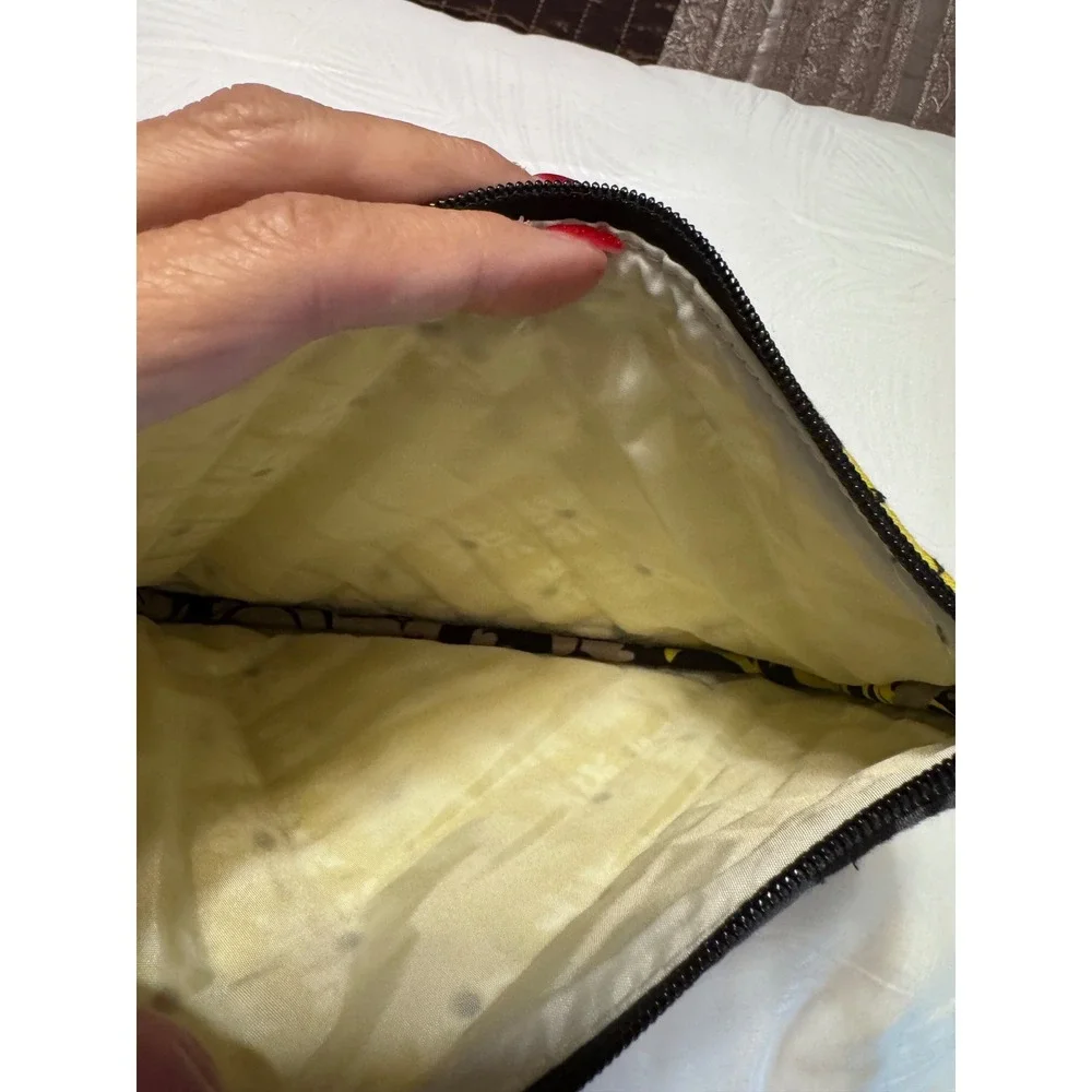 Vera Bradley Night and Day Quilted Cosmetic Pouch Black White Yellow Floral NWOT